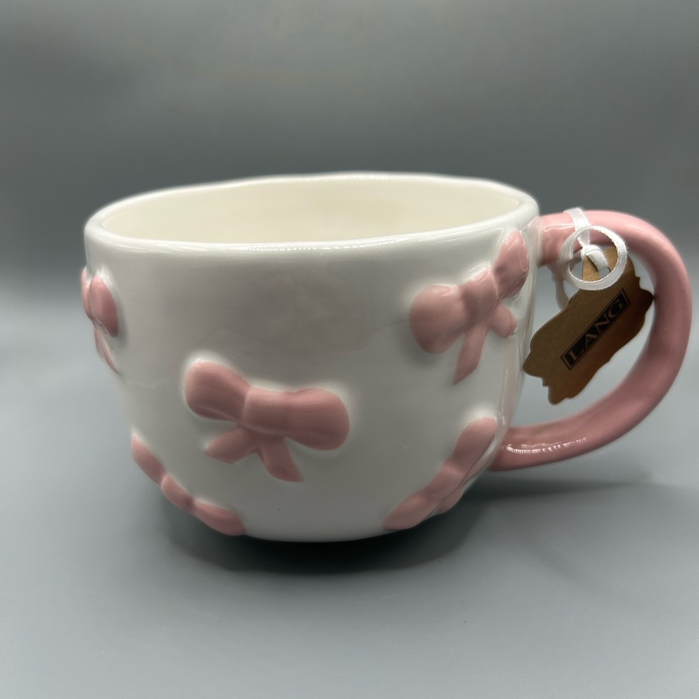 Lang Pink Bow Coquette Mug Hand Painted Shabby Chic NEW